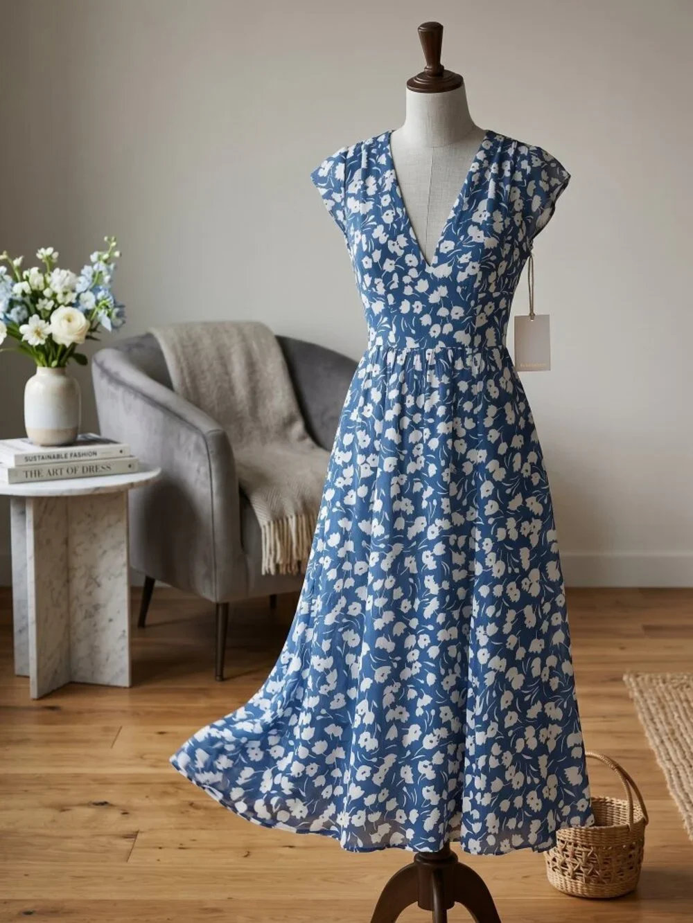 NWD Reformation Alisa Midi Dress in Blue Floral - Size 0 - Picture 4 of 10